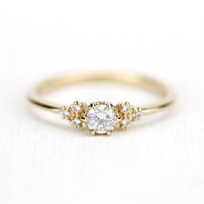 delicate diamond engagement ring | round diamond engagement rings thin band unique - NOOI JEWELRY