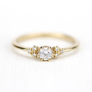 delicate diamond engagement ring | round diamond engagement rings thin band unique - NOOI JEWELRY