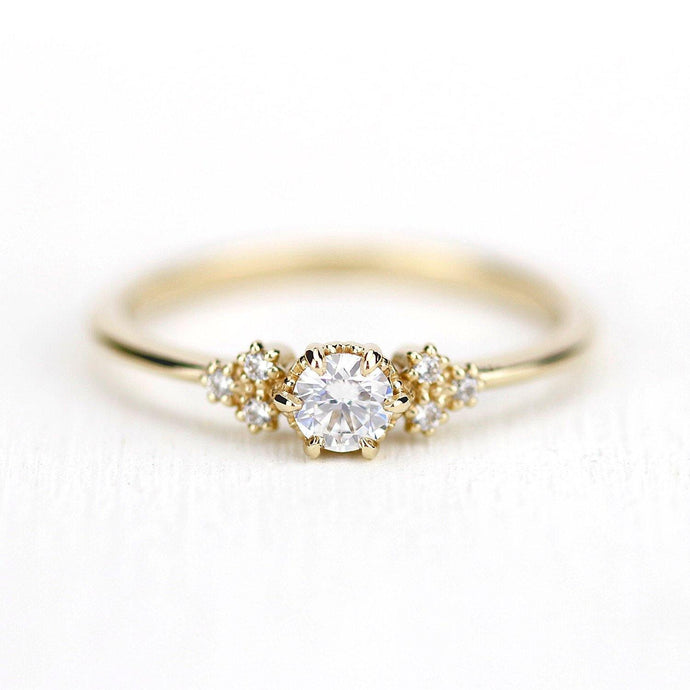 delicate diamond engagement ring | round diamond engagement rings thin band unique - NOOI JEWELRY