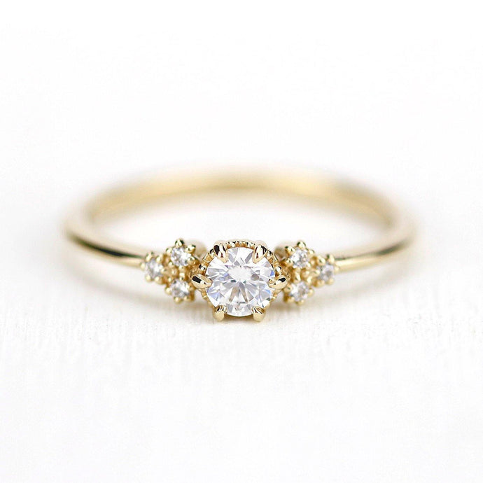 delicate diamond engagement ring | round diamond engagement rings thin band unique - NOOI JEWELRY