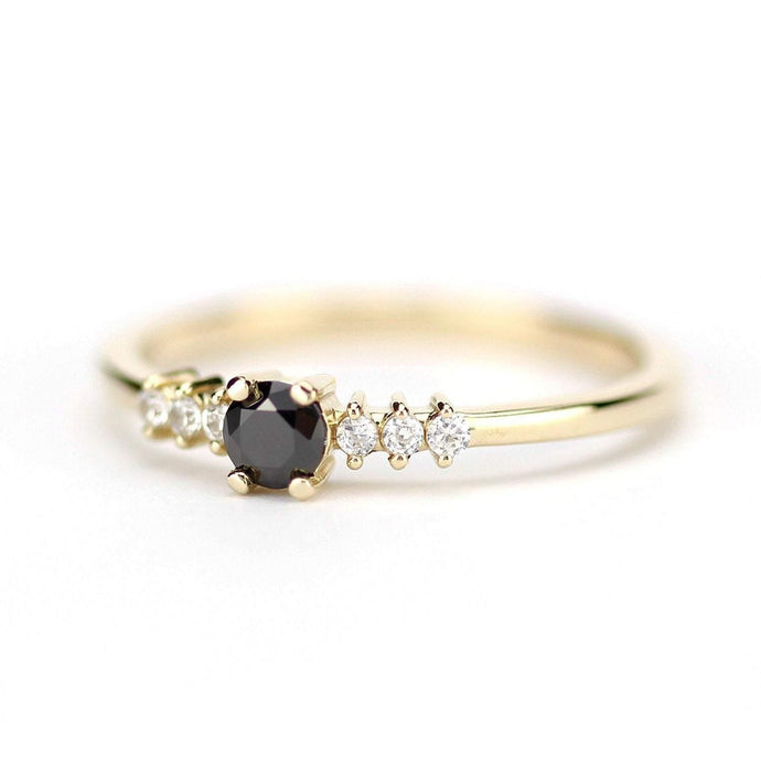 delicate diamond ring, engagement ring, black diamond engagement ring, anniversary ring, minimalist ring, simple ring, modern ring - NOOI JEWELRY