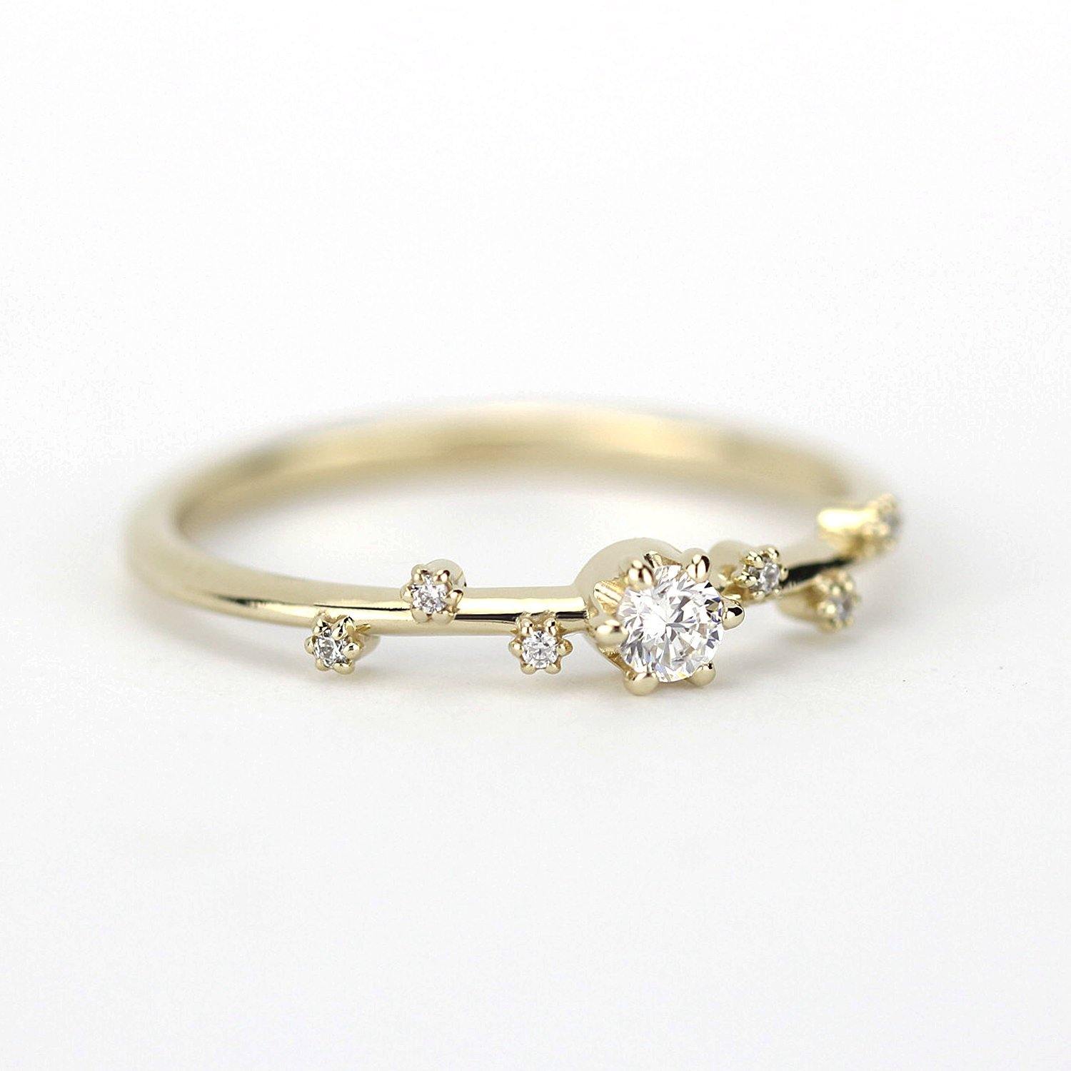 Simple diamond ring, delicate engagement ring | R250WD - NOOI JEWELRY