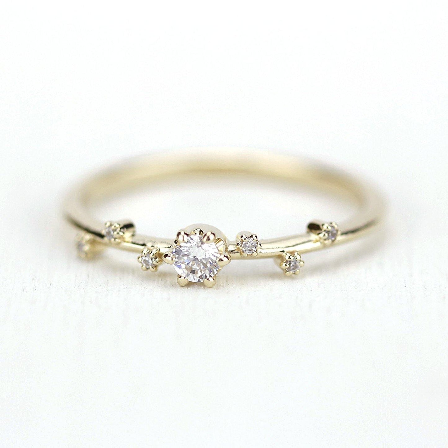 Simple diamond ring, delicate engagement ring | R250WD - NOOI JEWELRY
