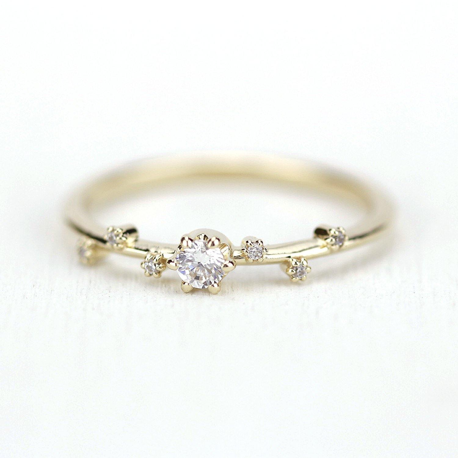 Simple diamond ring, delicate engagement ring | R250WD - NOOI JEWELRY