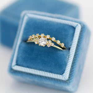 engagement ring set, wedding ring set, stacking rings, diamond engagement ring set, minimalist ring set, minimalist engagement ring, - NOOI JEWELRY