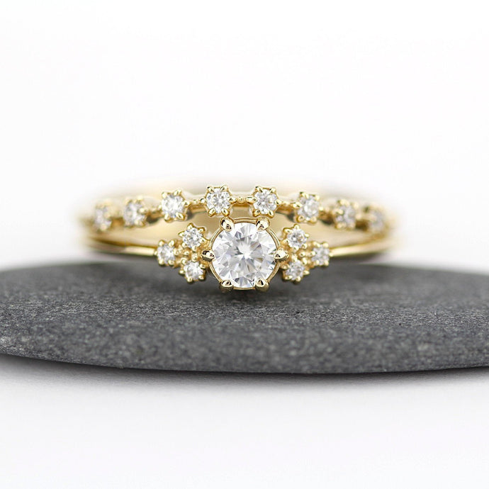 engagement ring set, wedding ring set, stacking rings, diamond engagement ring set, minimalist ring set, minimalist engagement ring, - NOOI JEWELRY