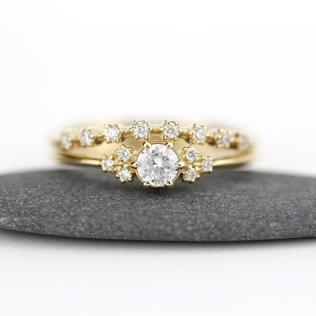 engagement ring set, wedding ring set, stacking rings, diamond engagement ring set, minimalist ring set, minimalist engagement ring, - NOOI JEWELRY