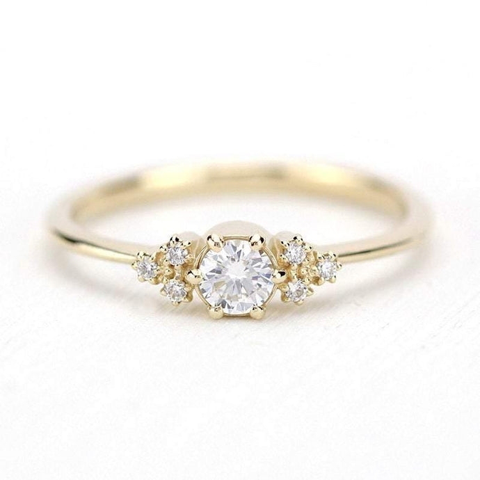 Cluster ring engagement vintage | round diamond engagement rings thin band simple - NOOI JEWELRY