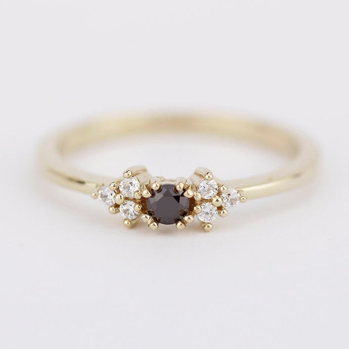 diamond engagement ring, black and white diamonds ring, simple ring, minimal ring, delicate ring black diamond, stackable ring