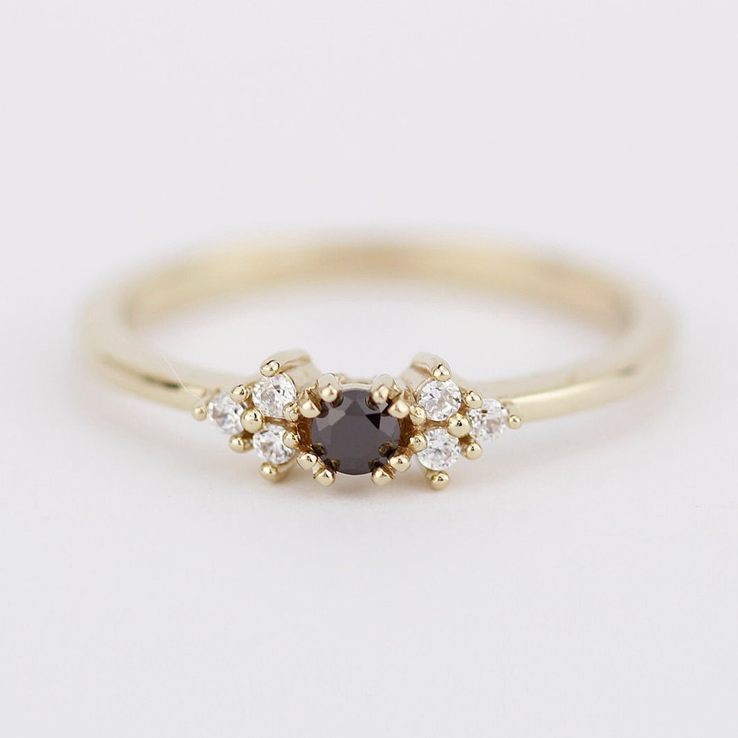 diamond engagement ring, black and white diamonds ring, simple ring, minimal ring, delicate ring black diamond, stackable ring