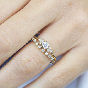 wedding ring set, diamond bridal wedding set, modern wedding set, cluster wedding ring, curved wedding band diamonds - NOOI JEWELRY