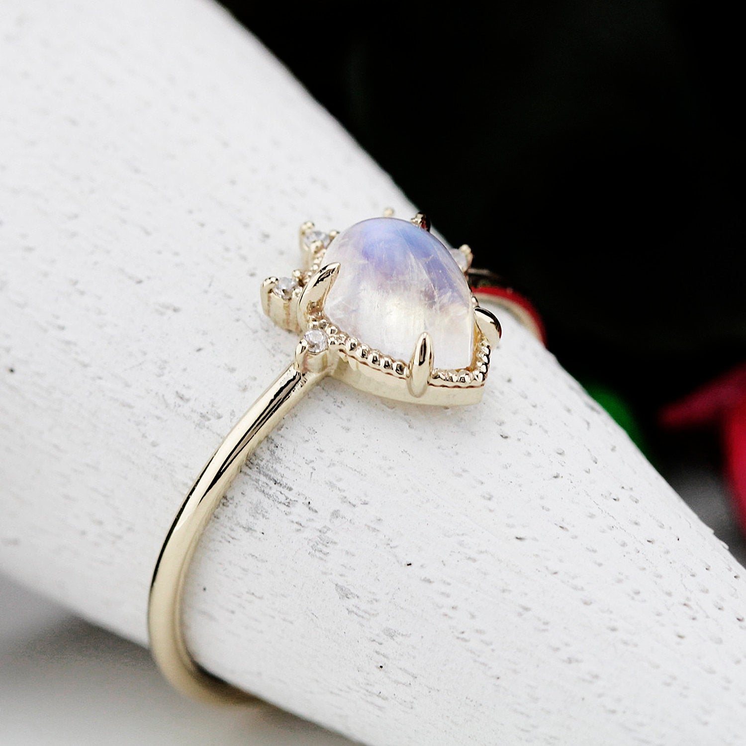 teardrop engagement ring moonstone | R258MOO - NOOI JEWELRY