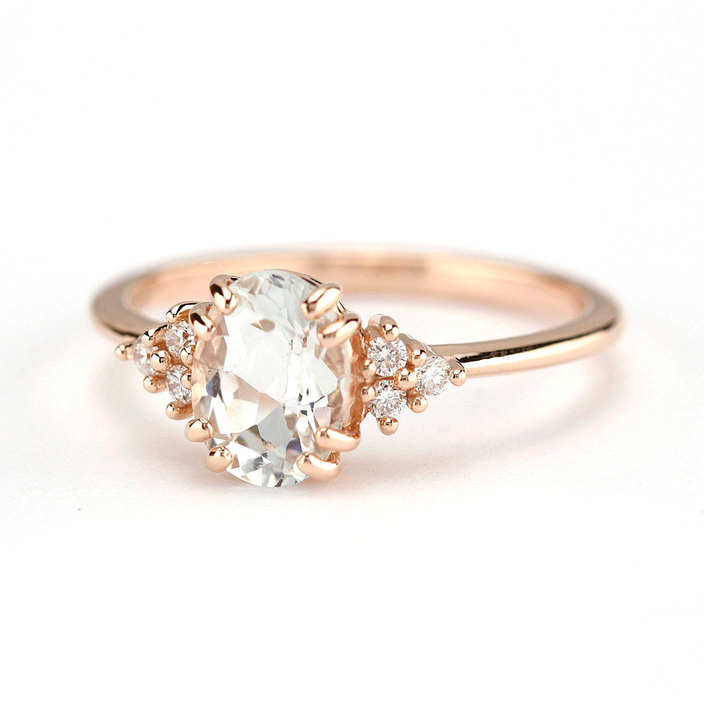 White topaz and diamond engagement ring, simple cluster ring rose gold - NOOI JEWELRY