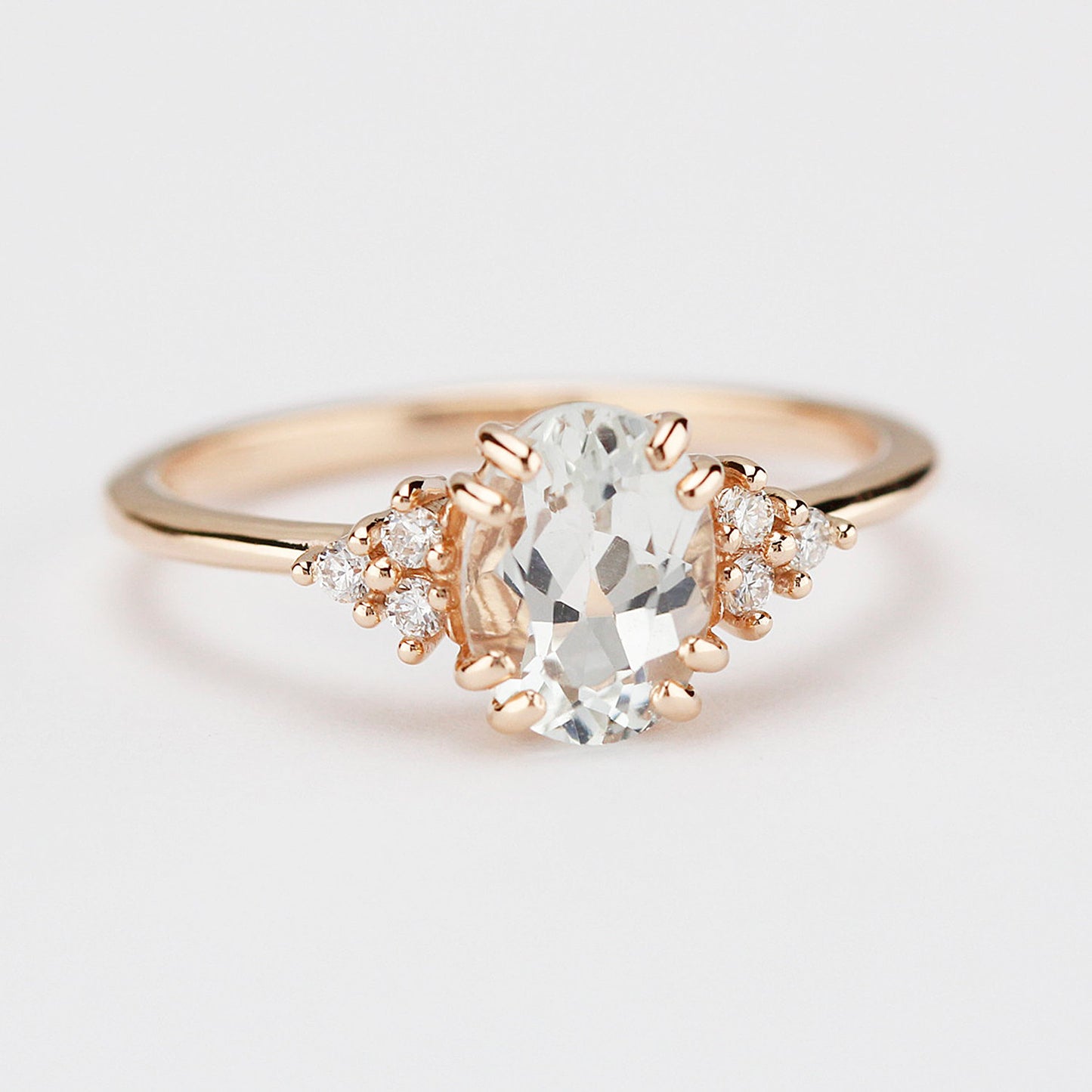 White topaz and diamond engagement ring, simple cluster ring rose gold - NOOI JEWELRY