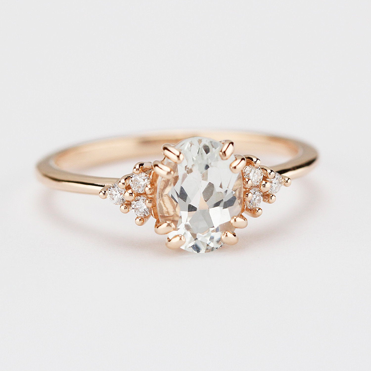 White topaz and diamond engagement ring, simple cluster ring rose gold - NOOI JEWELRY