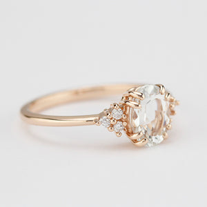 White topaz and diamond engagement ring, simple cluster ring rose gold - NOOI JEWELRY