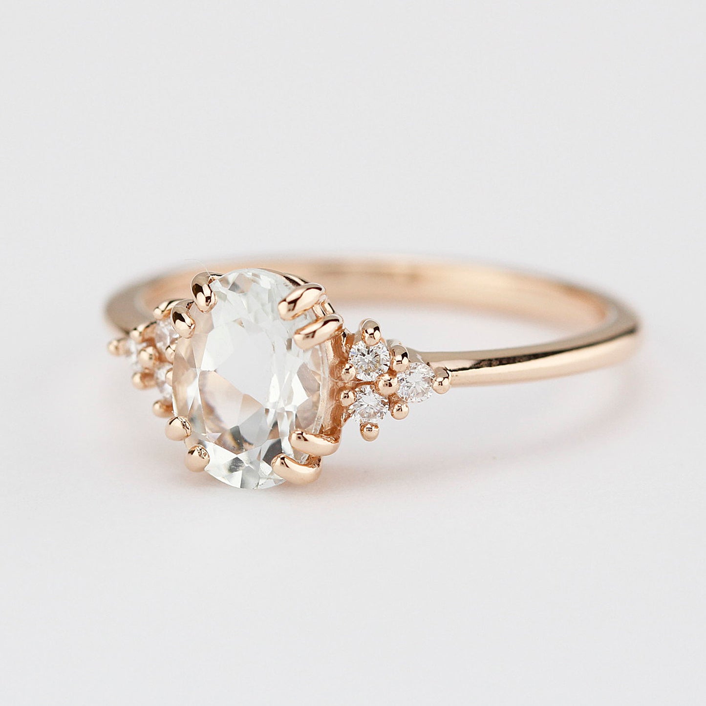 White topaz and diamond engagement ring, simple cluster ring rose gold - NOOI JEWELRY