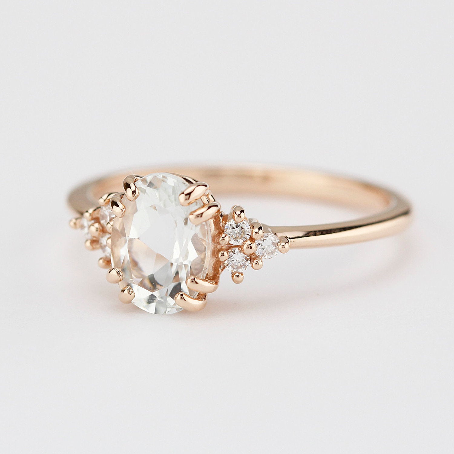 White topaz and diamond engagement ring, simple cluster ring rose gold - NOOI JEWELRY