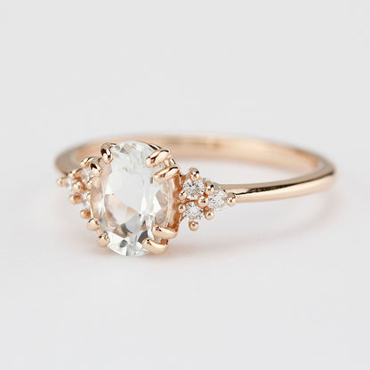 White topaz and diamond engagement ring, simple cluster ring rose gold - NOOI JEWELRY