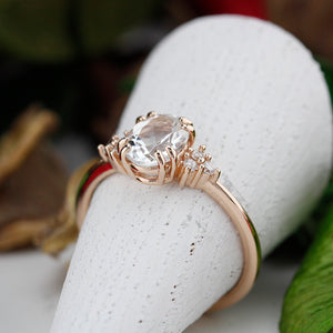 White topaz and diamond engagement ring, simple cluster ring rose gold - NOOI JEWELRY