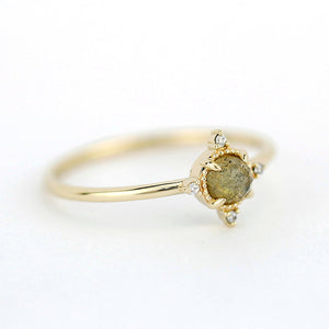 Rose cut labradorite and diamond engagement ring simple - NOOI JEWELRY