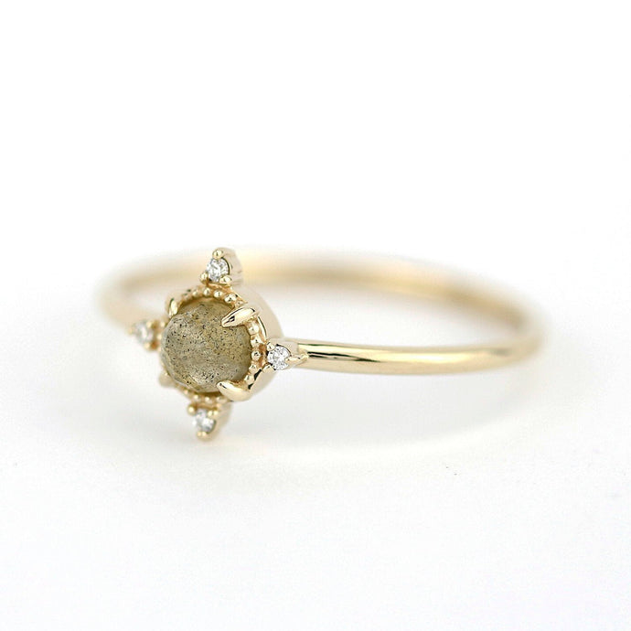 Rose cut labradorite and diamond engagement ring simple - NOOI JEWELRY