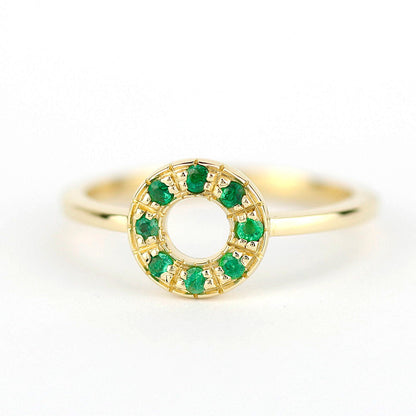 open circle engagement ring emerald - NOOI JEWELRY