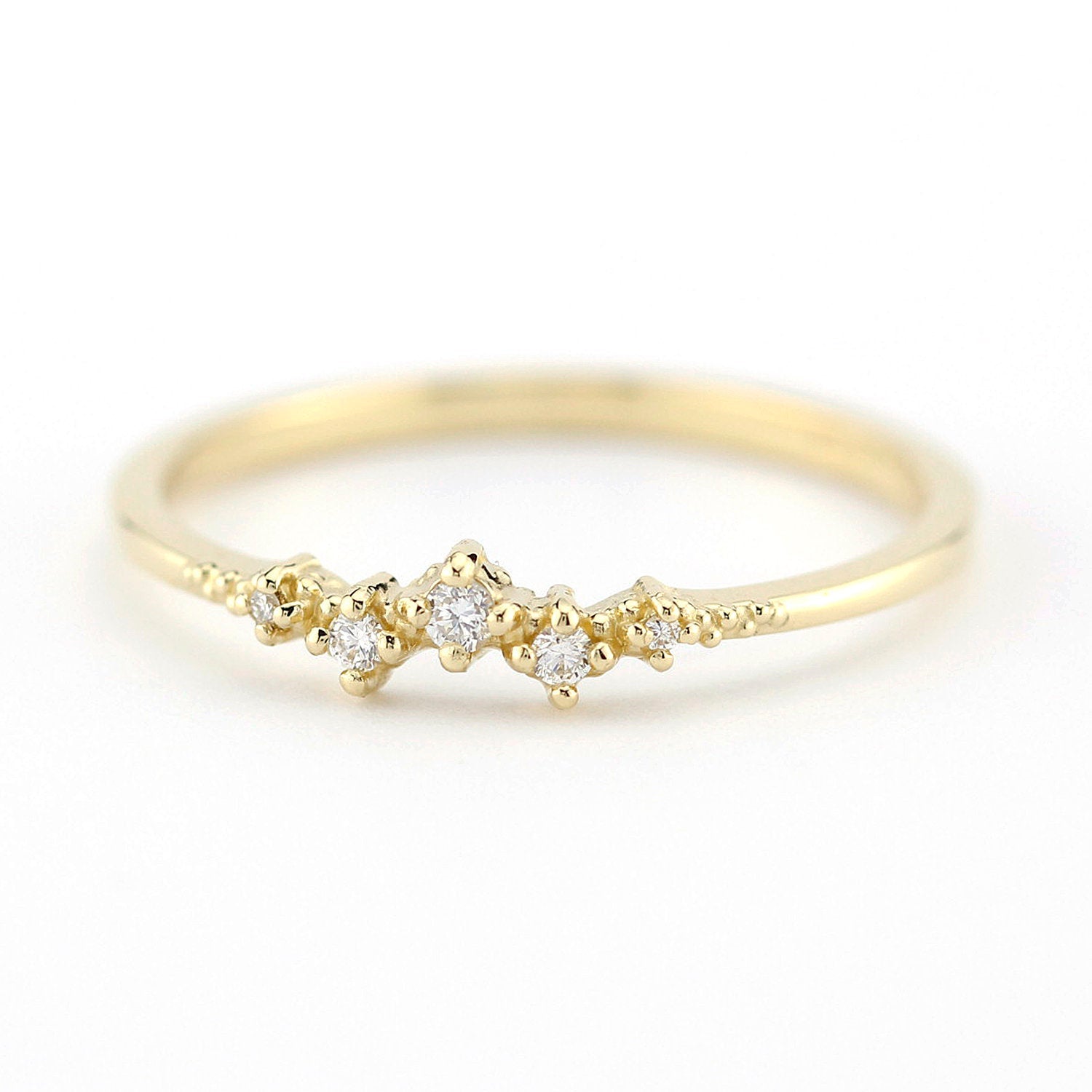 Mini cluster engagement ring, petite wedding rings simple, 18k diamond engagement ring - NOOI JEWELRY