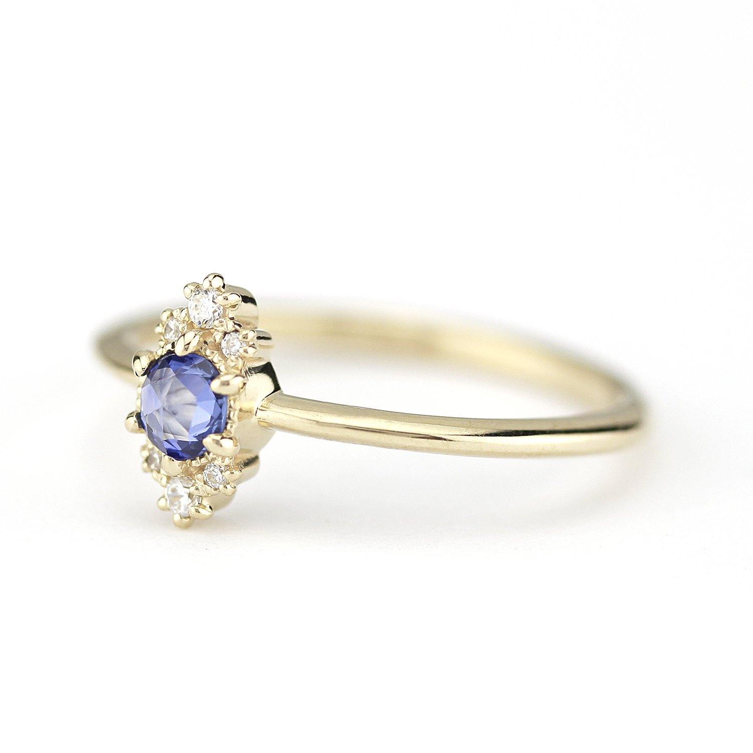 Delicate engagement ring, blue sapphire engagement ring, unique engagement ring, simple engagement ring, delicate ring blue sapphire - NOOI JEWELRY