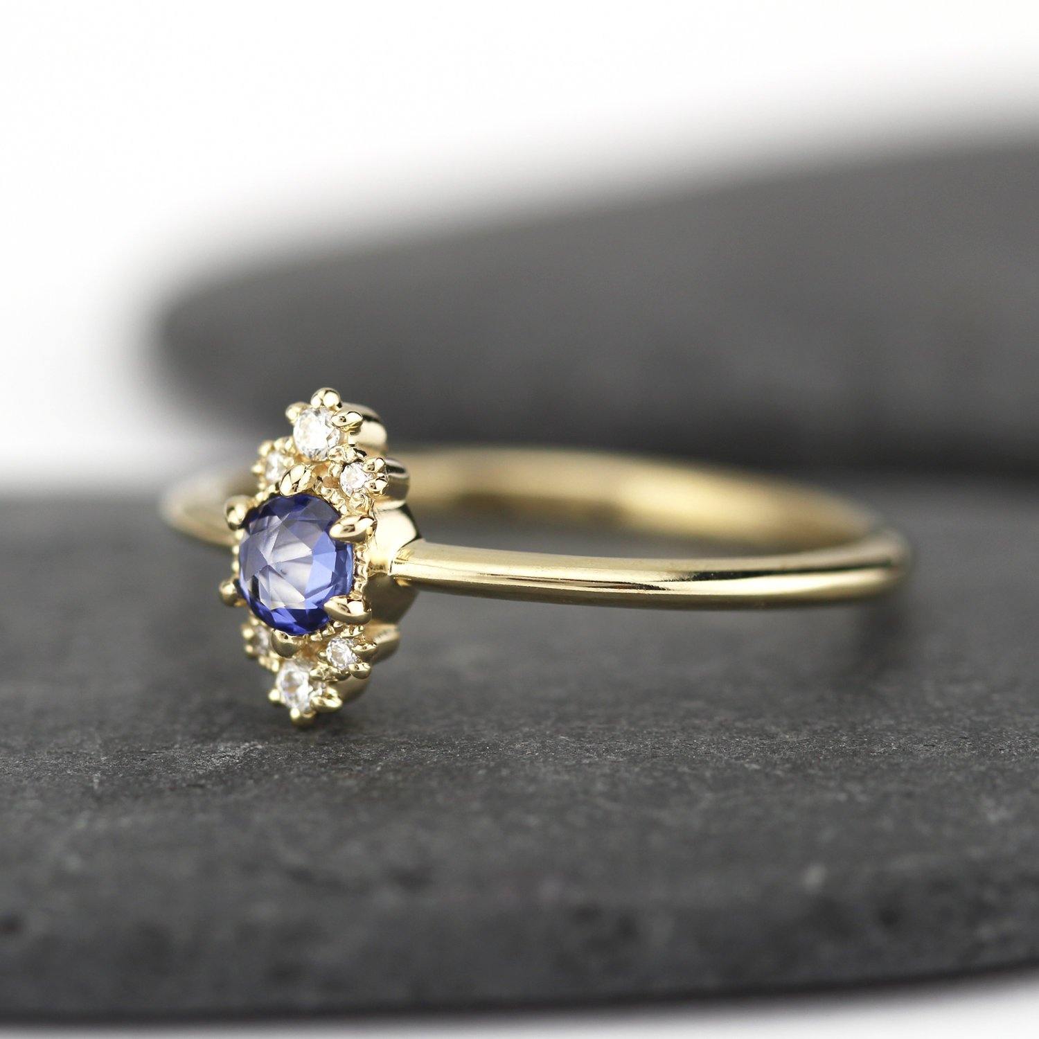 Delicate engagement ring, blue sapphire engagement ring, unique engagement ring, simple engagement ring, delicate ring blue sapphire - NOOI JEWELRY