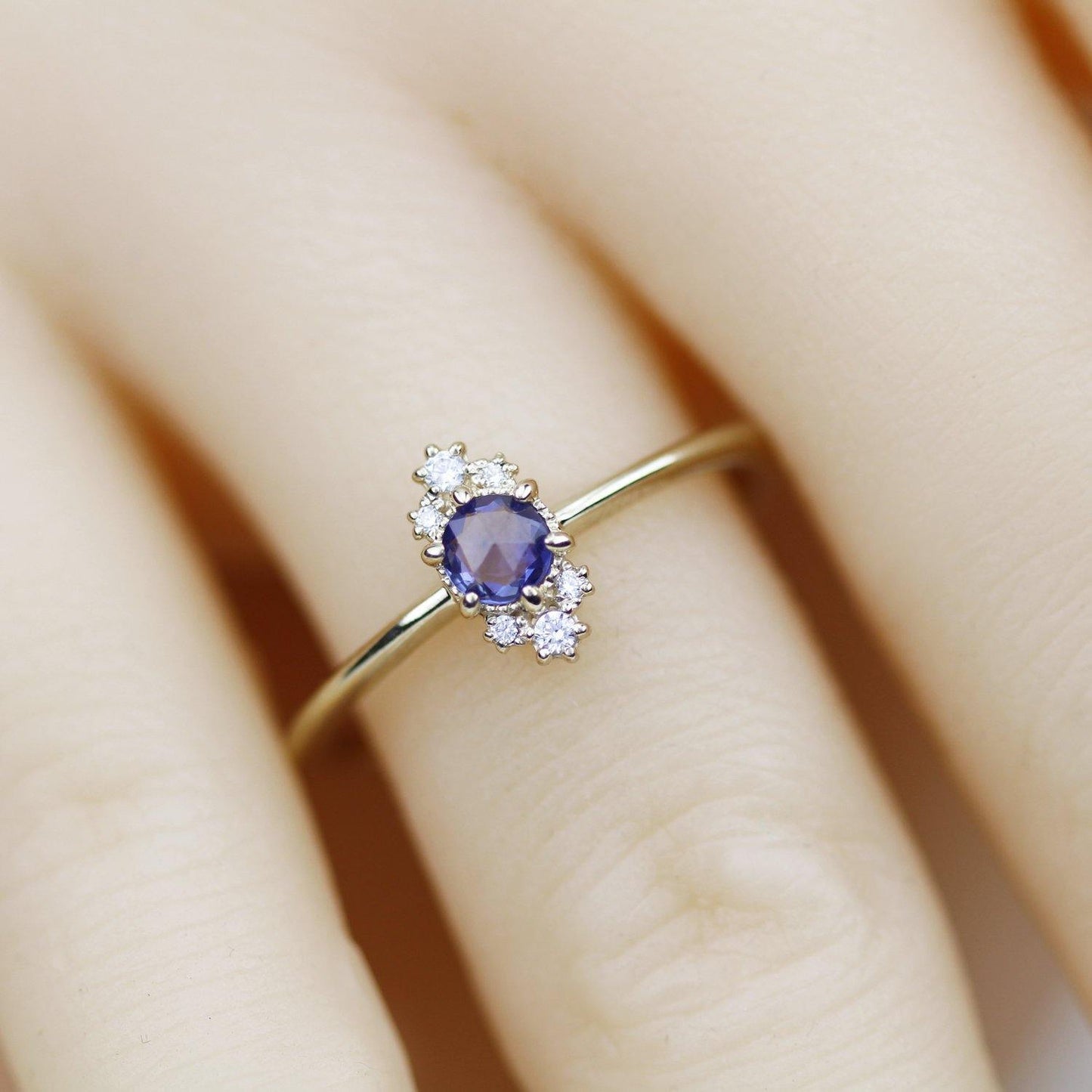 Delicate engagement ring, blue sapphire engagement ring, unique engagement ring, simple engagement ring, delicate ring blue sapphire - NOOI JEWELRY