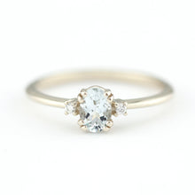 Load image into Gallery viewer, three stone engagement ring aquamarine 18k white gold - NOOI JEWELRY