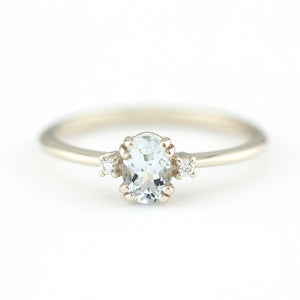 three stone engagement ring aquamarine 18k white gold - NOOI JEWELRY