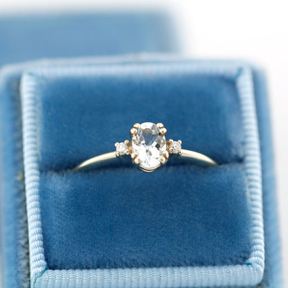 three stone engagement ring aquamarine 18k white gold - NOOI JEWELRY