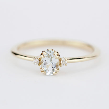 three stone engagement ring aquamarine 18k white gold - NOOI JEWELRY