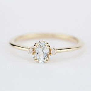 three stone engagement ring aquamarine 18k white gold - NOOI JEWELRY
