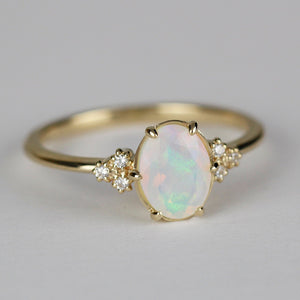 oval opal engagement ring diamonds - NOOI JEWELRY