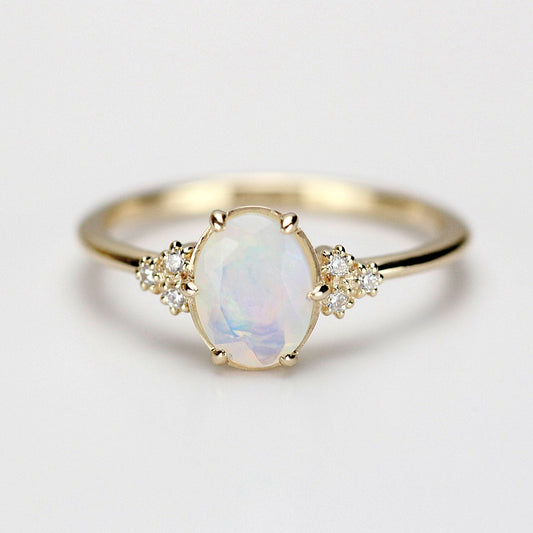oval opal engagement ring diamonds - NOOI JEWELRY