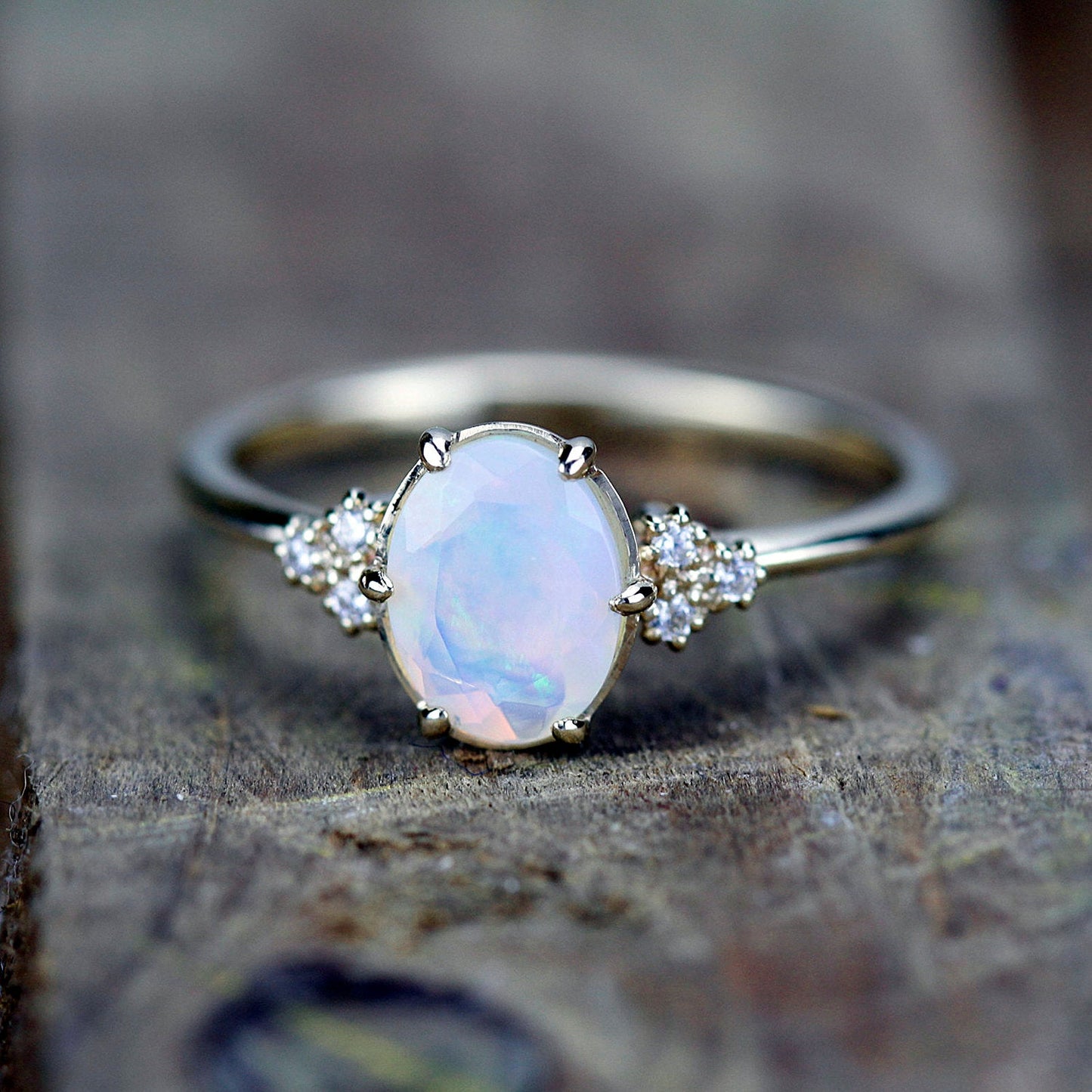 oval opal engagement ring diamonds - NOOI JEWELRY