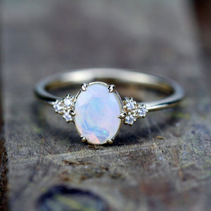 oval opal engagement ring diamonds - NOOI JEWELRY