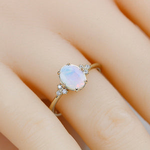 oval opal engagement ring diamonds - NOOI JEWELRY