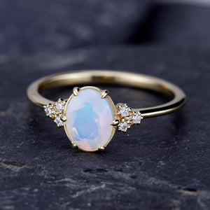 oval opal engagement ring diamonds - NOOI JEWELRY