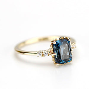Emerald cut London blue topaz and diamond engagement ring - NOOI JEWELRY