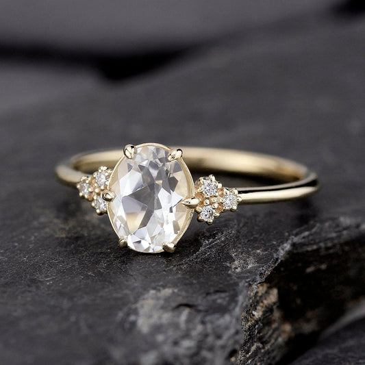 White topaz and diamond engagement ring simple - NOOI JEWELRY