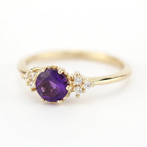 diamond and amethyst engagement ring, cluster ring purple amethyst 18k gold - NOOI JEWELRY