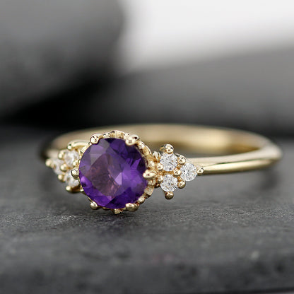 diamond and amethyst engagement ring, cluster ring purple amethyst 18k gold - NOOI JEWELRY