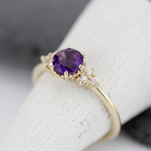 Load image into Gallery viewer, diamond and amethyst engagement ring, cluster ring purple amethyst 18k gold - NOOI JEWELRY