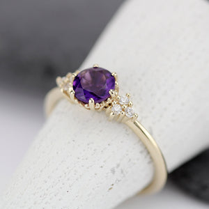 diamond and amethyst engagement ring, cluster ring purple amethyst 18k gold - NOOI JEWELRY