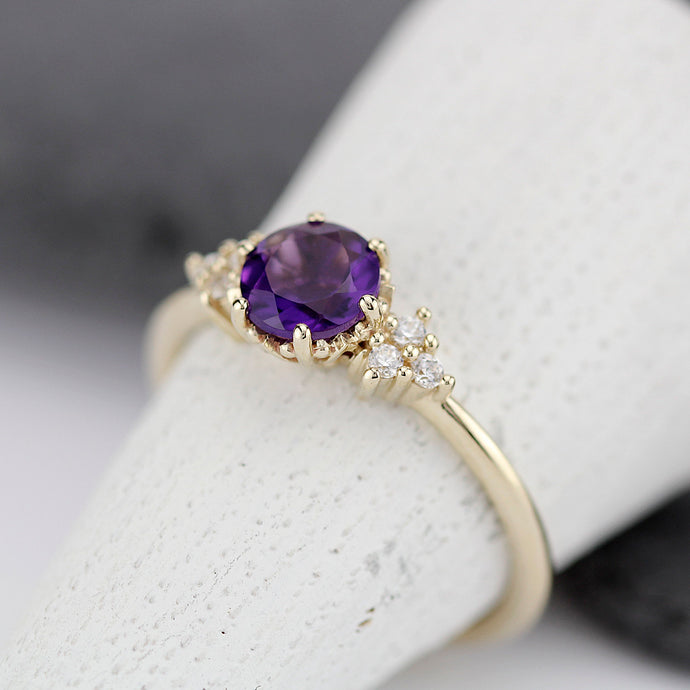 diamond and amethyst engagement ring, cluster ring purple amethyst 18k gold - NOOI JEWELRY