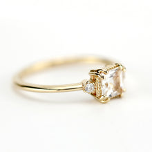 Load image into Gallery viewer, White topaz and diamond ring, princess cut engagement ring 18k gold and diamonds - NOOI JEWELRY